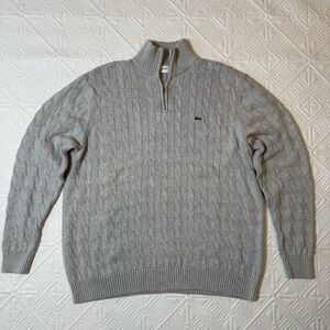 Lacoste Men's 1/4 Zip-up Cotton Cable Sweater Size XXL In Gray
